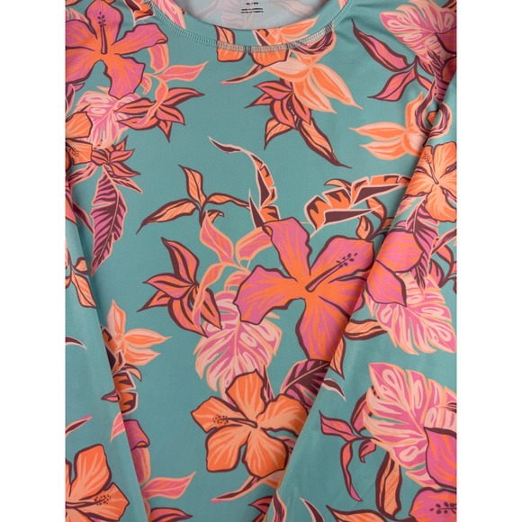 Roxy Women's XL Tropical Floral Long Sleeve Rash Guard Swim Top Teal Pink Orange - Picture 3 of 7